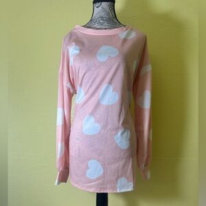 BiBi “All The Love” poly blend shirt Blush Heart Print Women’s Size Large NWT